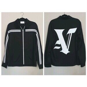 PORTS V Mens Jacket Sz XL Black White Contrast Stripe Varsity/Military